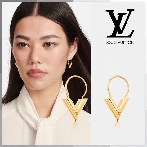 lv essential v stud earrings|louis vuitton hoop earrings poshmark.